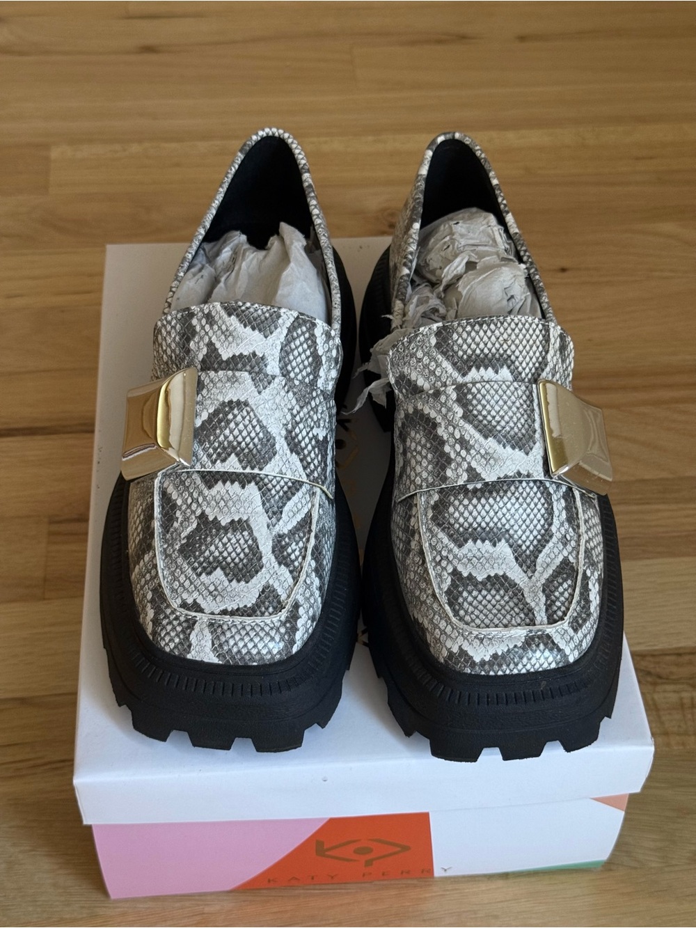 Katy Perry Collections Snake Print Loafers with Gold Accent - Picture 2 of 5